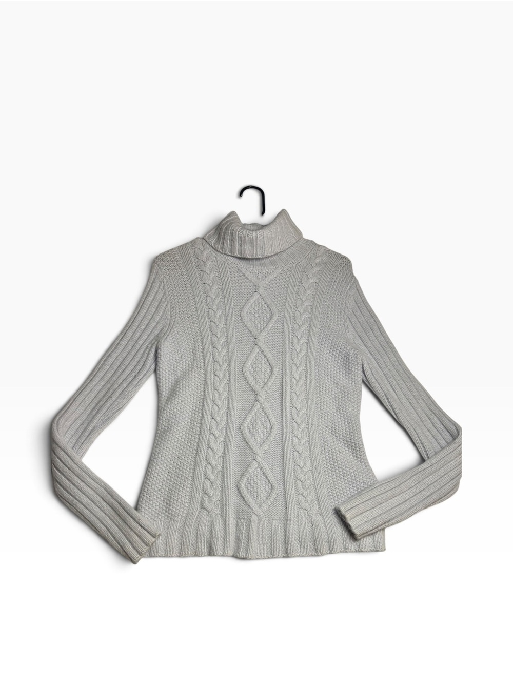 Banana Republic Angora wool Light Gray Cable-Knit Turtleneck Sweater